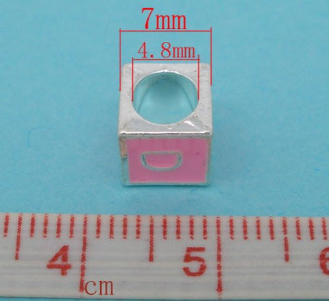 "D" LetterSquare Charm Beads Pink Enamel European Bead Compatible for Most European Snake Chain Charm Braceletss - Sexy Sparkles Fashion Jewelry - 3