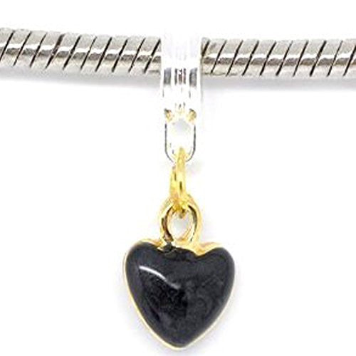 Black  Enamel Heart Dangle Bead European Bead Compatible for Most European Snake Chain Charm Bracelet