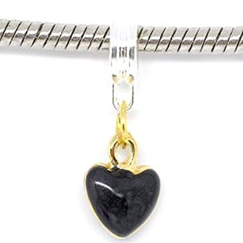 Black  Enamel Heart Dangle Bead European Bead Compatible for Most European Snake Chain Charm Bracelet - Sexy Sparkles Fashion Jewelry - 1