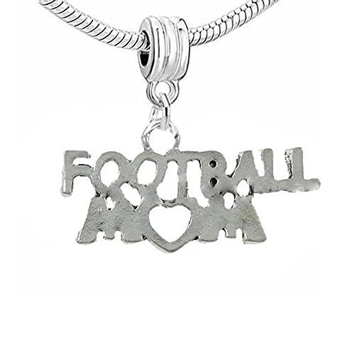 Football Mom Dangle Charm European Bead Compatible for Most European Snake Chain Bracelet