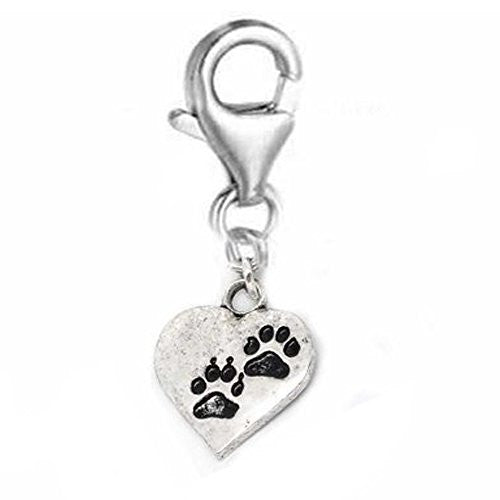 Clip on Bear Paw Heart Charm Dangle Pendant for European Clip on Charm Jewelry w/ Lobster Clasp - Sexy Sparkles Fashion Jewelry