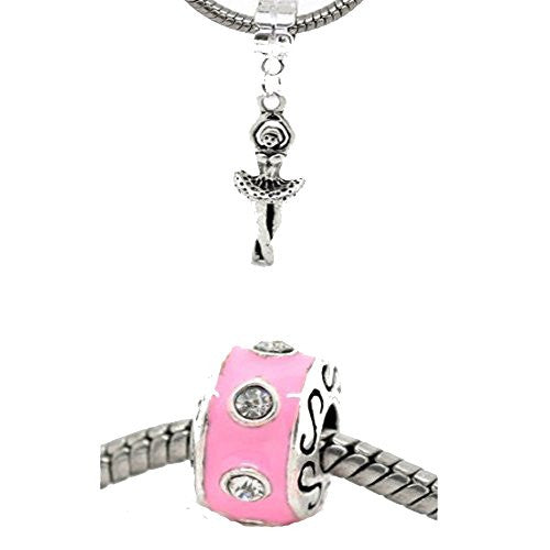 Dancing Ballerina and Pink Rhinestone Spacer Beads for Snake Chain Bracelet - Sexy Sparkles Fashion Jewelry