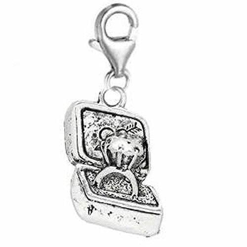 Engagement Wedding Ring in Box Pendant for European Clip on Charm Jewelry w/ Lobster Clasp