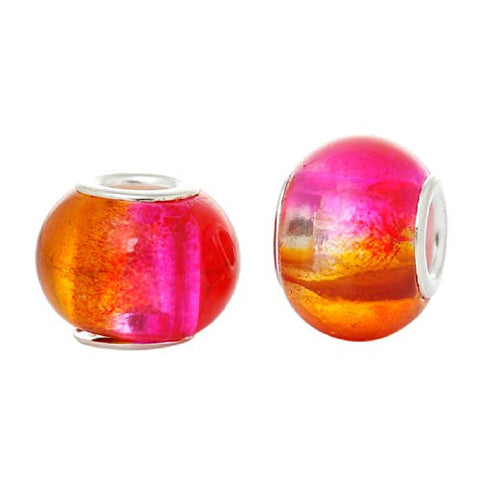 Five (5) Pink & Orange Glass European Murano Lampwork Beads Compatible with European Snake Chain Bracelet - Sexy Sparkles Fashion Jewelry - 3