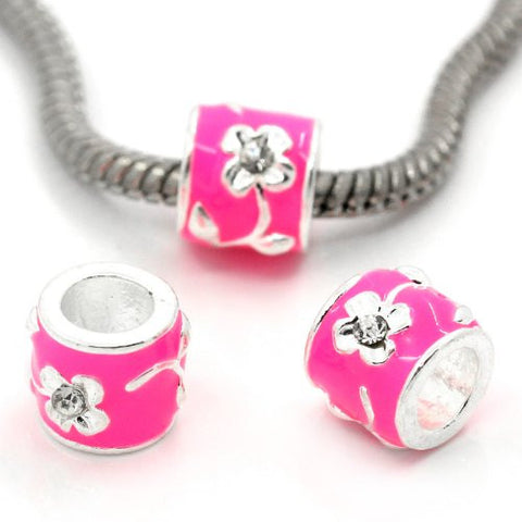 Pink Enamel Flower Design Charm European Bead Compatible for Most European Snake Chain Bracelet - Sexy Sparkles Fashion Jewelry - 2