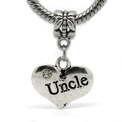 2 Sided Heart Charm (Uncle)Spacer Bead for European Snake Chain Charm Bracelet - Sexy Sparkles Fashion Jewelry