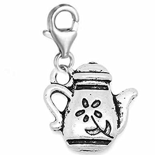 Clip on Teapot Charm Dangle Pendant for European Clip on Charm Jewelry w/ Lobster Clasp