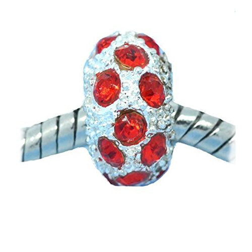 Red Rhinestone Birthstone Charm fits European Snake Chain Charm Bracelet - Sexy Sparkles Fashion Jewelry - 1