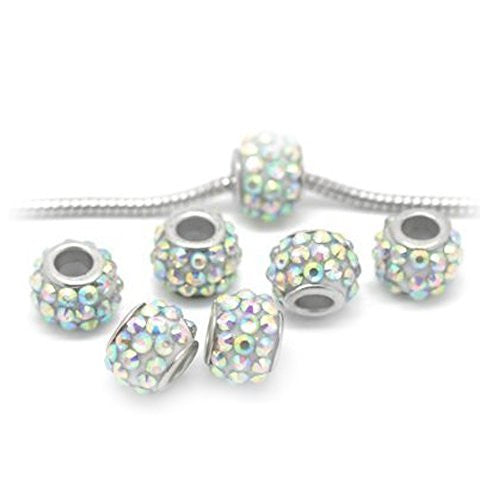 5 (Five) Iridescent  Crystal Charm European Bead Compatible for Most European Snake Chain Bracelet