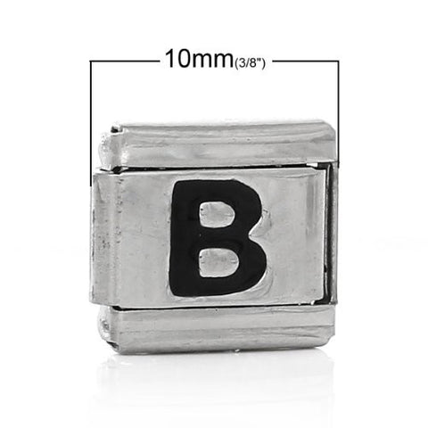 Italian Charm Bracelet Link Square Silver Tone Alphabet Letter (B) - Sexy Sparkles Fashion Jewelry - 2