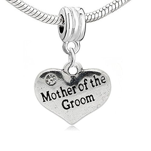 Wedding Groom Heart w/ Crystal Charm  For Snake Chain Bracelet (Mother of the Groom) - Sexy Sparkles Fashion Jewelry