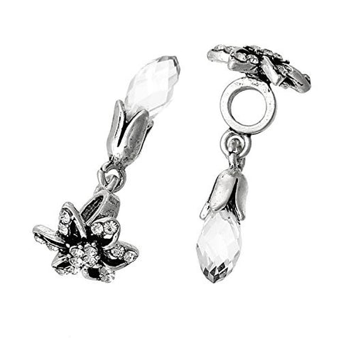 Clear Flower w/ Teardrop  Crystal Bead Compatible for Most European Snake Chain Bracelet - Sexy Sparkles Fashion Jewelry - 2