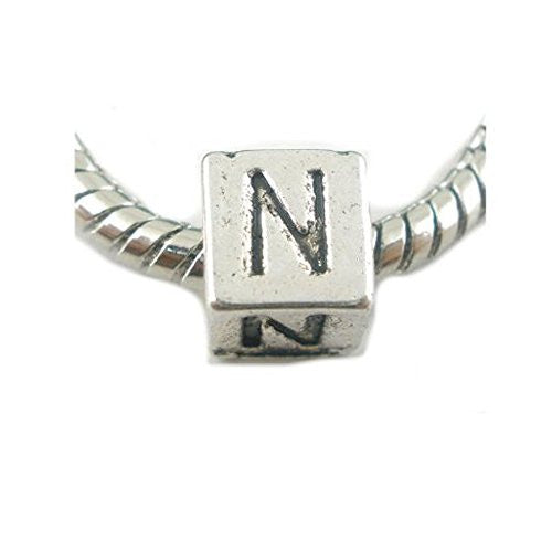 One Alphabet Block Beads Letter N for European Snake Chain Charm Braclets