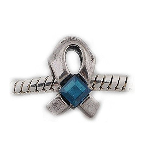 Blue Cancer Awarness Ribbon Charm European Bead Compatible for Most European Snake Chain Bracelet - Sexy Sparkles Fashion Jewelry - 1