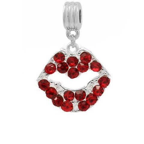 Red Rhinestone Lips Dangle European Bead Compatible for Most European Snake Chain Bracelets - Sexy Sparkles Fashion Jewelry - 2