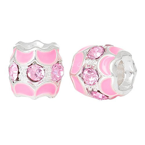 Pinl Barrel Moon w/  Crystal Pattern Bead Compatible for Most European Snake Chain Bracelet - Sexy Sparkles Fashion Jewelry - 2
