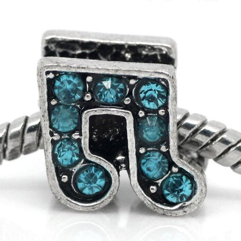 Rhinestone Music Note Charm Bead Spacer for Snake Charm Bracelets (Light Blue) - Sexy Sparkles Fashion Jewelry - 1
