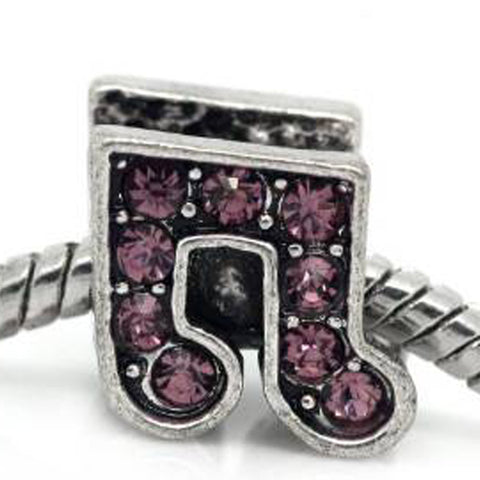 Rhinestone Music Note Charm Bead Spacer for Snake Charm Bracelets (Amethyst) - Sexy Sparkles Fashion Jewelry - 1