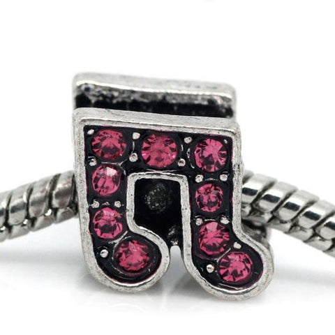 Rhinestone Music Note Charm Bead Spacer for Snake Charm Bracelets (Dark pink) - Sexy Sparkles Fashion Jewelry - 1
