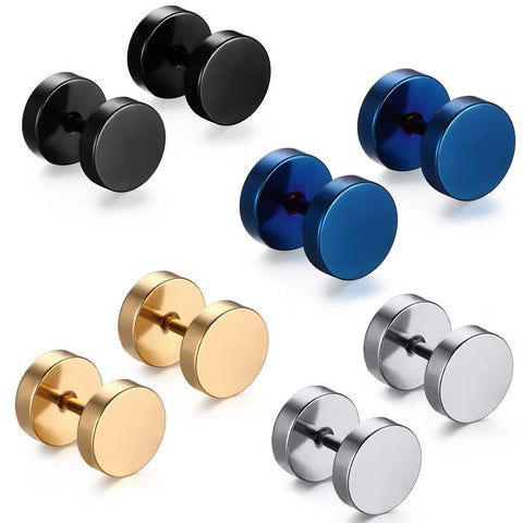 Set of 4 Stainless Steel Mens Womens Stud Earrings Ear Plugs Tunnel - Sexy Sparkles Fashion Jewelry - 1
