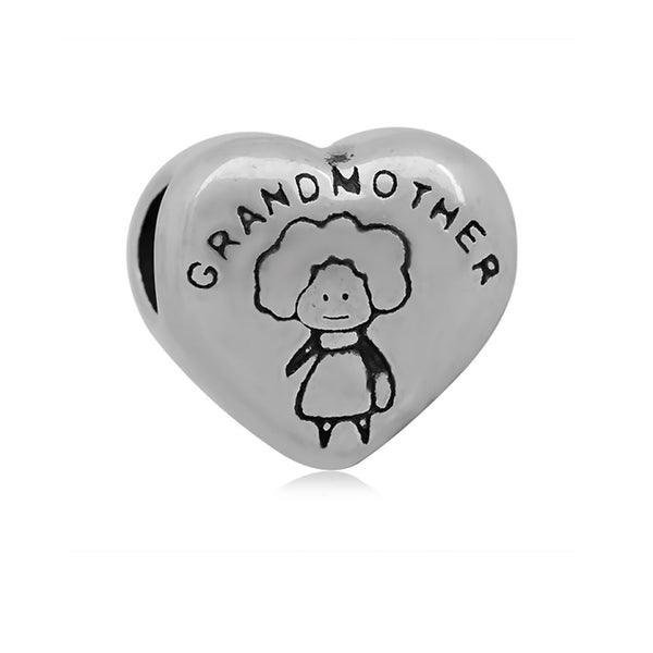 Sexy Sparkles Stainless Steel " Grandmother " Love Heart European Charm Bracelet and Necklace Compatible - Sexy Sparkles Fashion Jewelry