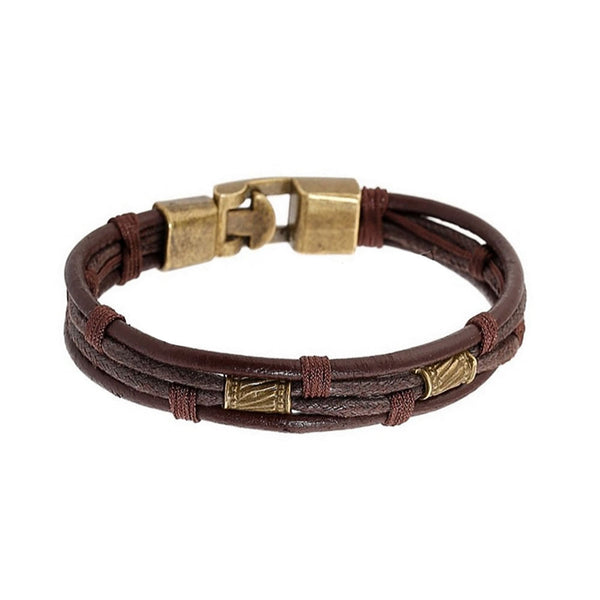 Sexy Sparkles Mens Vintage Leather Wrist Band Brown Rope Bracelet Bangle Braided Cuff Vintage, 8.2inches