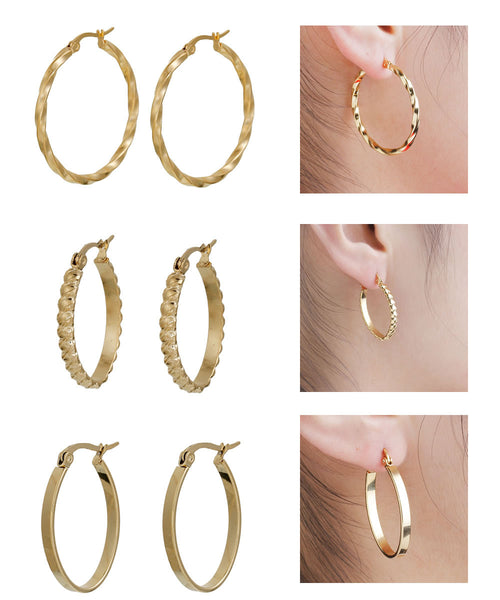 Sexy Sparkles 3 Pairs Stainless Steel Hoop Earrings Set for Women - Sexy Sparkles Fashion Jewelry - 1