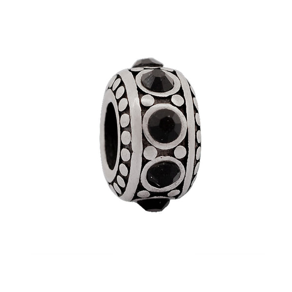 Sexy Sparkles Stainless Steel Round Spacer Bead with Black Rhinestones Pandora Compatilbe