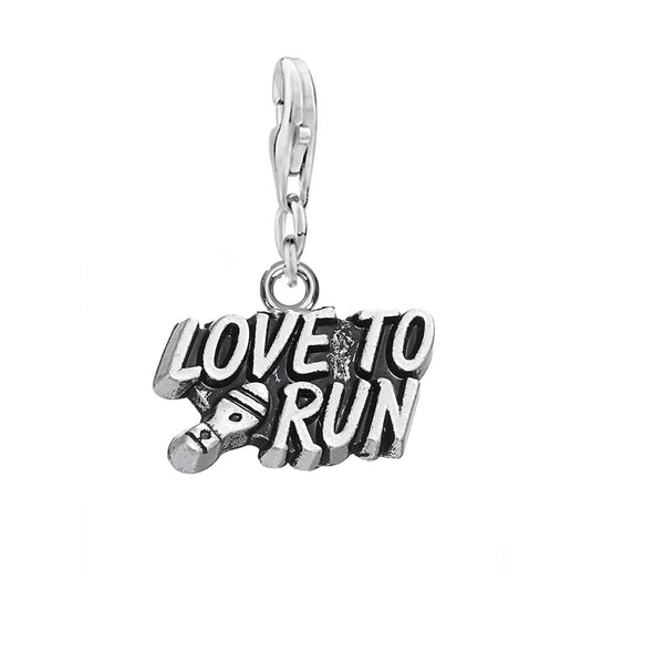 SEXY SPARKLES Clip on inch Love to Runinch  Fitness Sports Runner Pendant with Lobster Clasp Charm for Bracelets or Necklace