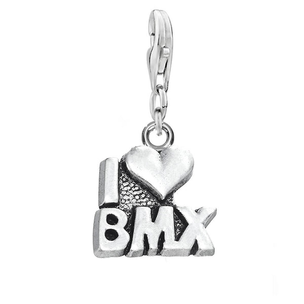 SEXY SPARKLES Clip on inch  I love BMXinch  Sports Bike Lovers Pendant with Lobster Clasp Charm for Bracelets or Necklace