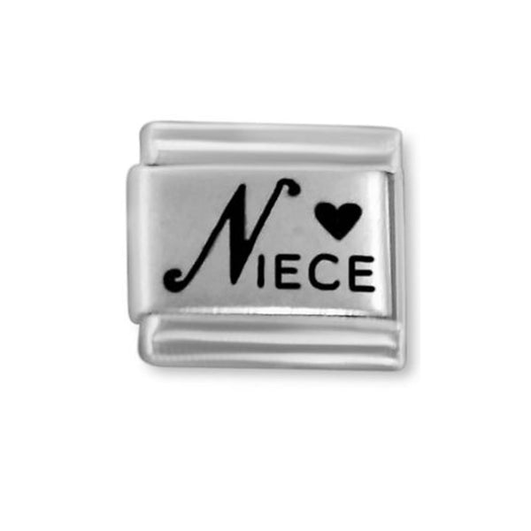 SEXY SPARKLES Italian charm Laser Etched Niece with heart 9mm classic link