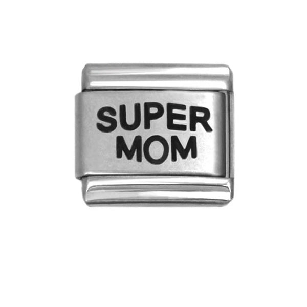 SEXY SPARKLES Super Mom Italian link Laser Etched Charm for link Bracelet 9mm