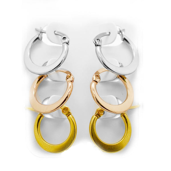 SEXY SPARKLES 3 Pairs Surgical Steel 15mm Flat Women's Cute Small Hoop Earrings