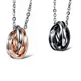 SEXY SPARKLES Stainless Steel Jewelry a Pair Valentine Couple Matching Interlocking Double Rings Engraved Promise Necklace Sets