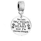 SEXY SPARKLES Pet Memorial Charm inch  You left paw prints on my heart and I'm forever changed inch  European Spacer Dangling Compatible Charm