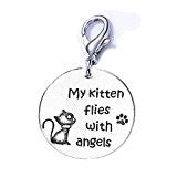 SEXY SPARKLES Loss of Cat Pet Memorial Charm inch  My Kitten flies with angels inch  Clip on lobster clasp charm