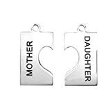 SExy Sparkles inch Mother Daughterinch  Pair of Stainless Steel Mothers day Rectangle Pendants for Necklace Silver tone