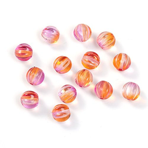 Sexy Sparkles Pack of 10 Lampwork Glass Czech Beads Pumpkin Transparent 6mm-8mm Size available (6mm Orange/Pink)