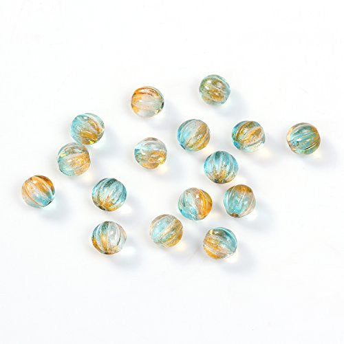 Sexy Sparkles Pack of 10 Lampwork Glass Czech Beads Pumpkin Transparent 6mm-8mm Size available (6mm Yellow/Blue)