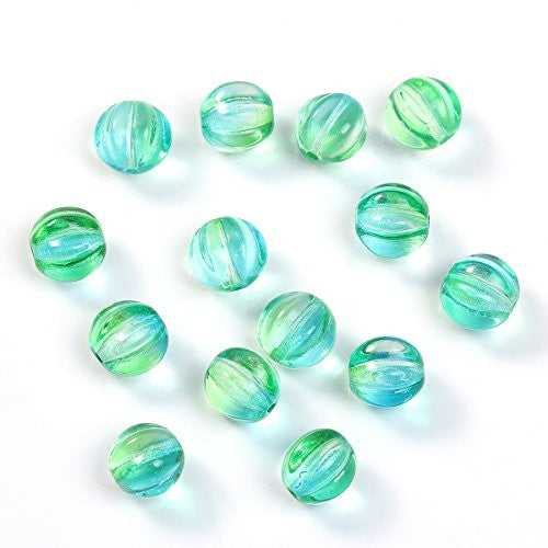 Sexy Sparkles Pack of 10 Lampwork Glass Czech Beads Pumpkin Transparent 6mm-8mm Size available (8mm Blue/Green)