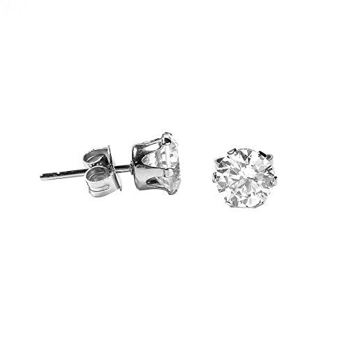 Sexy Sparkles Women's Stainless Steel Round Clear Cubic Zirconia Stud Earring 6mm