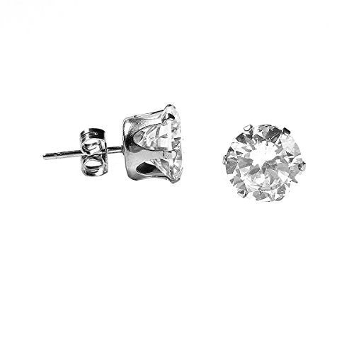 Sexy Sparkles Women's Stainless Steel Round Clear Cubic Zirconia Stud Earring 9mm