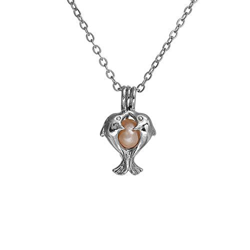 Sexy Sparkles Pearl & Dolphin Locket Necklace Silver Tone