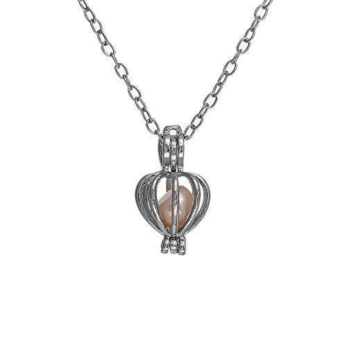 Sexy Sparkles Pearl and Heart Locket Necklace Silver Tone