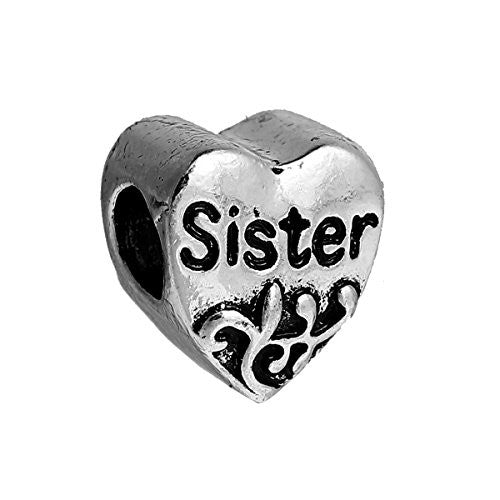 SEXY SPARKLES European inch Sister inch  Heart Charm Bead Spacer for Snake Chain Charm Bracelet