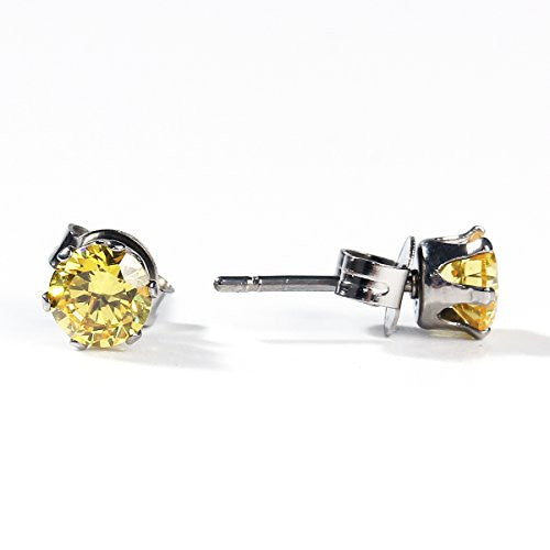 Sexy Sparkles Women's 6mm Stainless Steel Round Pale Yellow Cubic Zirconia Stud Earring Silver Plated