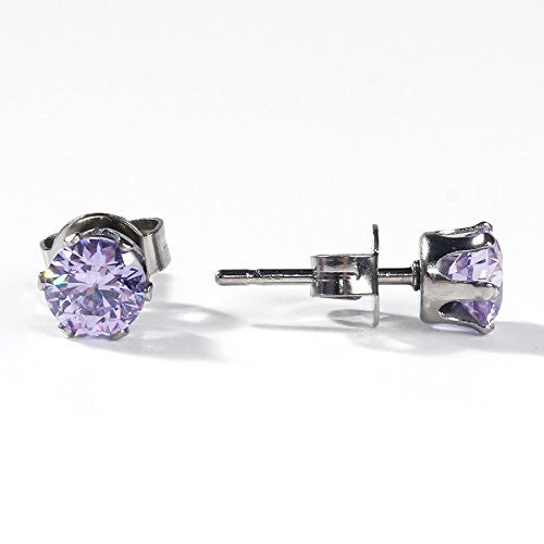 Sexy Sparkles Women's 6mm Stainless Steel Round Mauve Cubic Zirconia Stud Earring Silver Plated