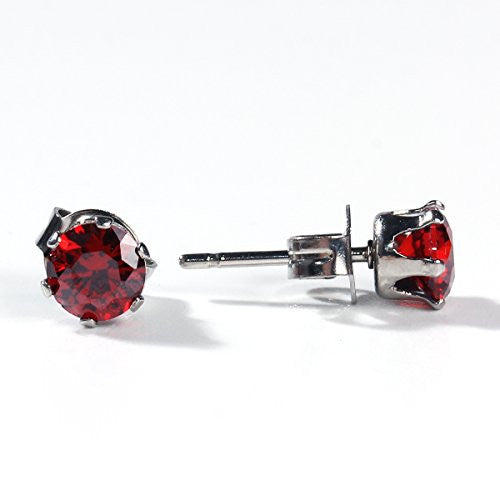Sexy Sparkles Women's 6mm Stainless Steel Round Red Cubic Zirconia Stud Earring Silver Plated