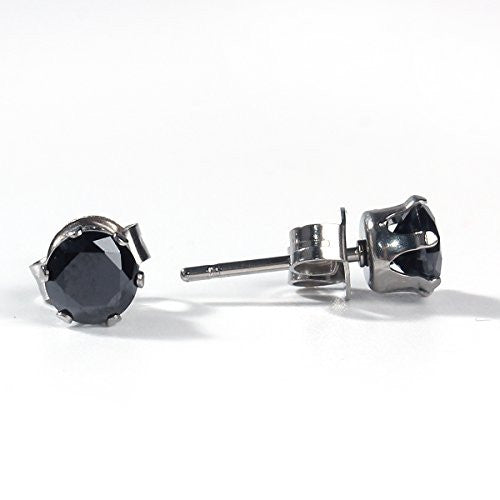 Sexy Sparkles Women's 6mm Stainless Steel Round Black Cubic Zirconia Stud Earring Silver Plated