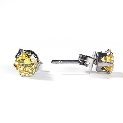 Sexy Sparkles Women's 6mm Stainless Steel Round Yellow Cubic Zirconia Stud Earring Silver Plated